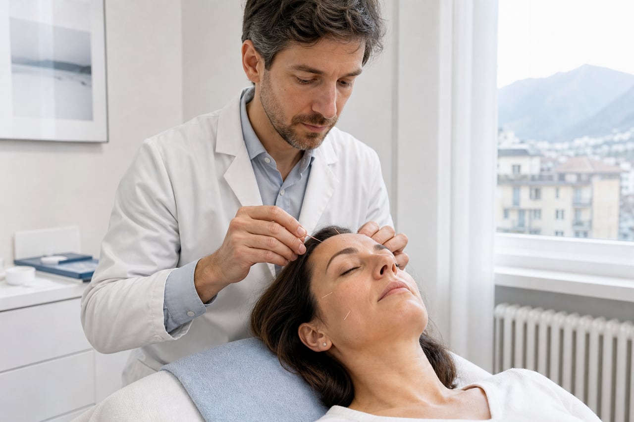 Trattamento medico di agopuntura estetica in studio